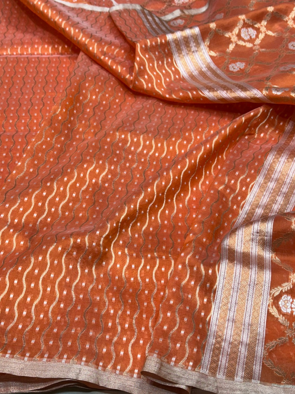 Orange Pure Kora Silk Saree