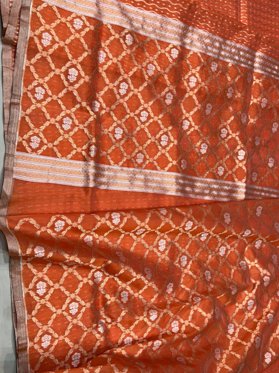 Orange Pure Kora Silk Saree