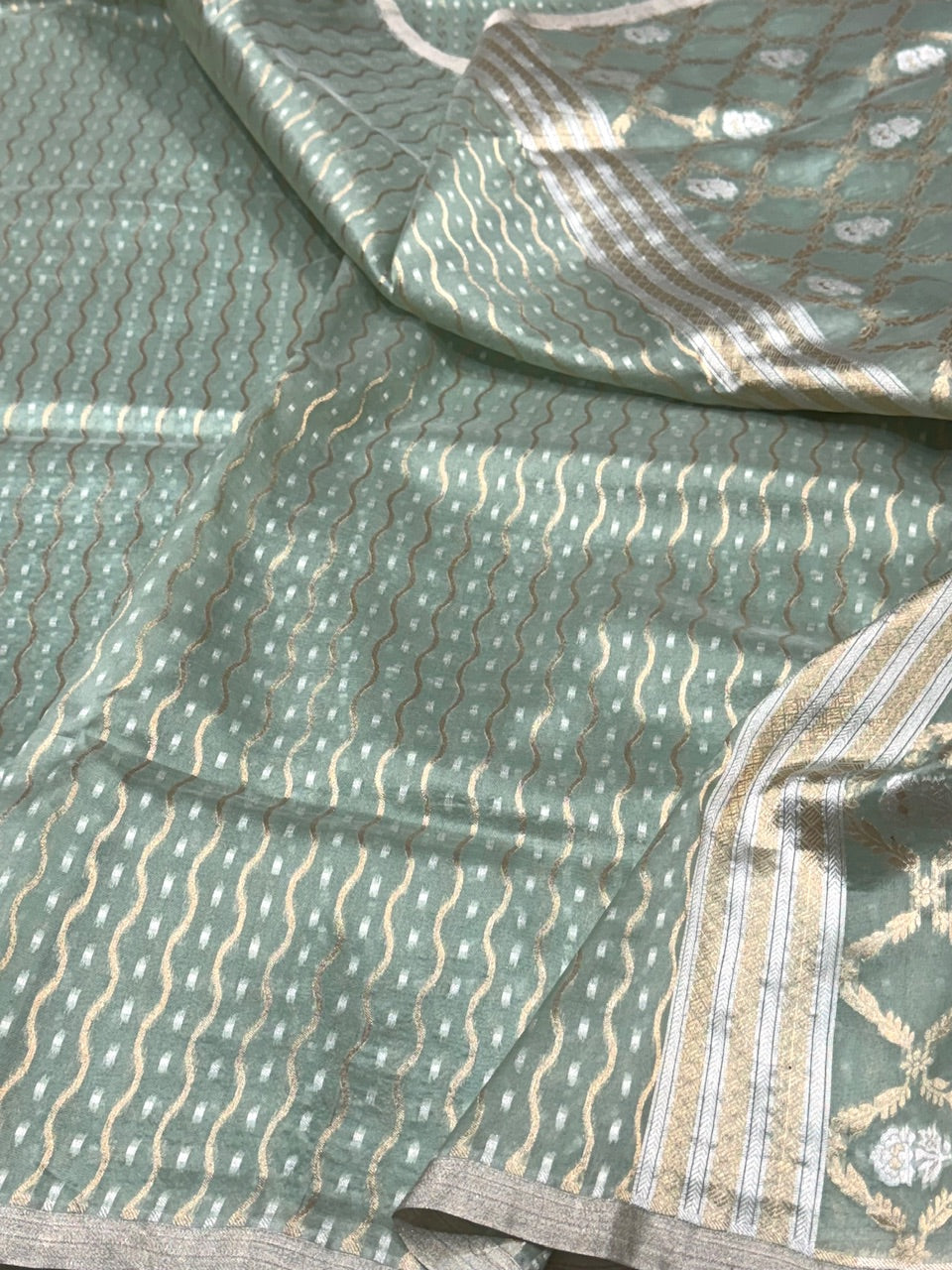 Powder Blue Pure Kora Silk Saree