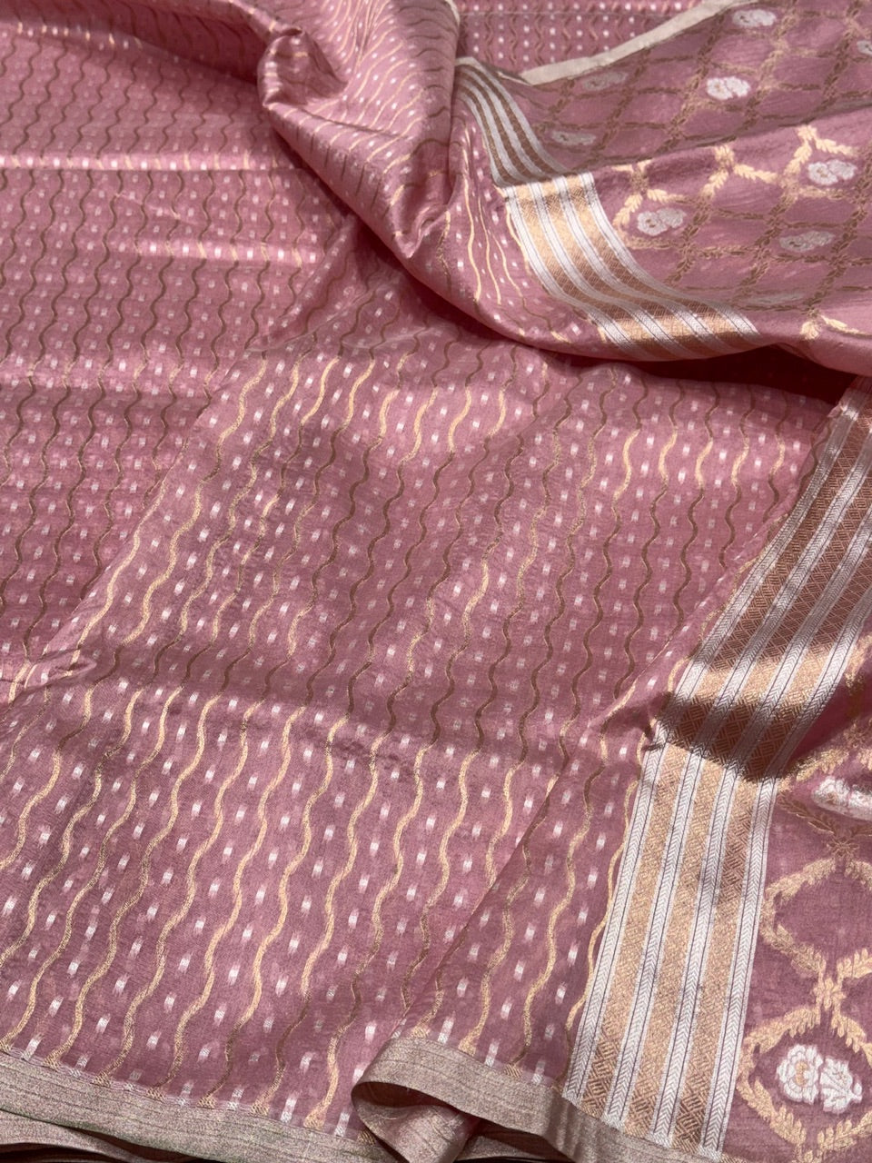 Dusty Pink Pure Kora Silk Saree