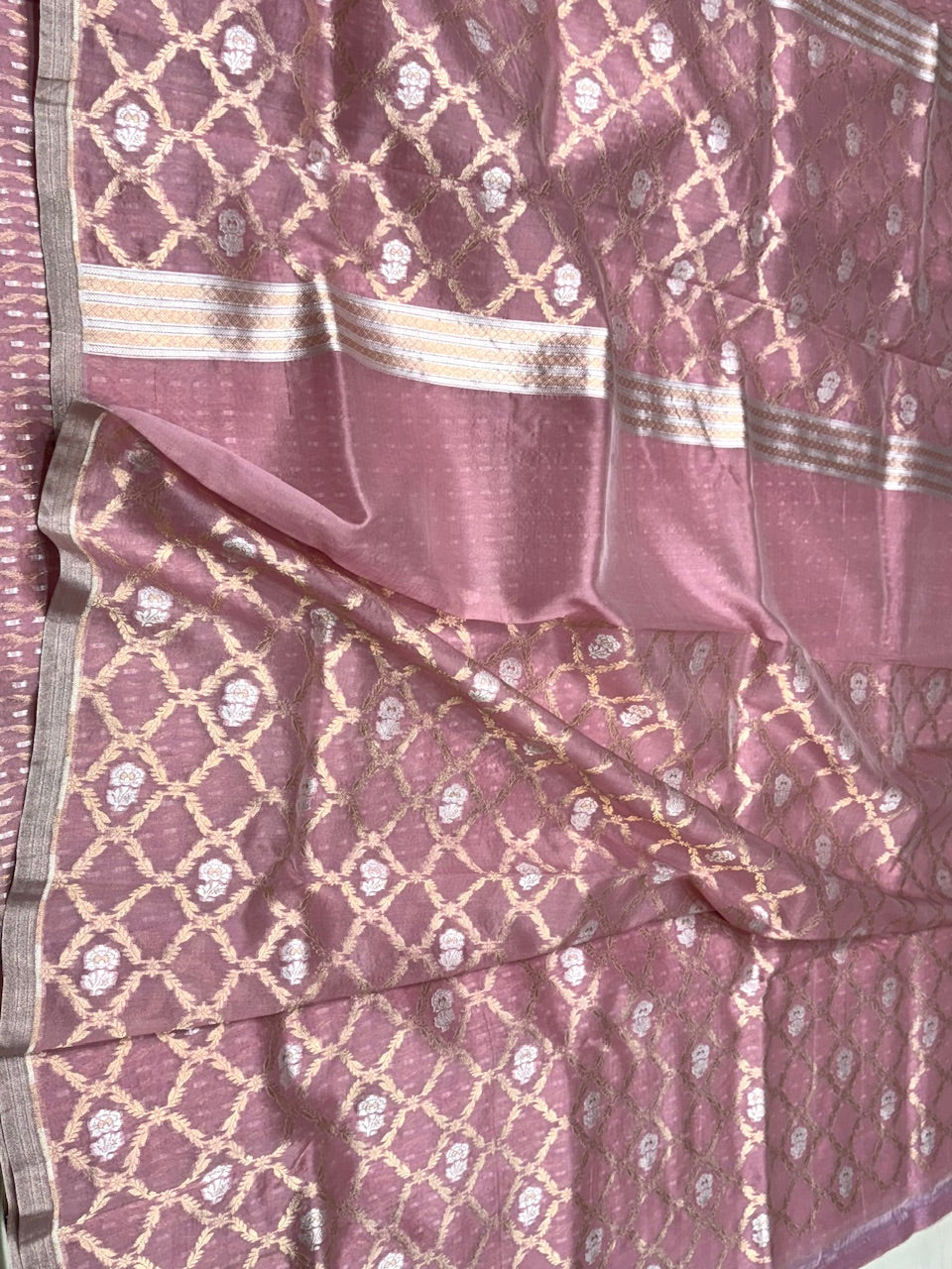 Dusty Pink Pure Kora Silk Saree