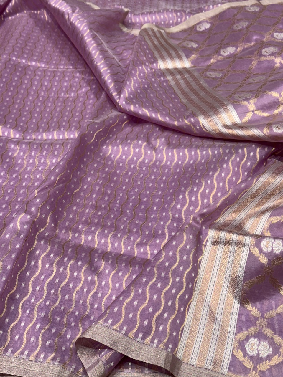 Lavender Pure Kora Silk Saree