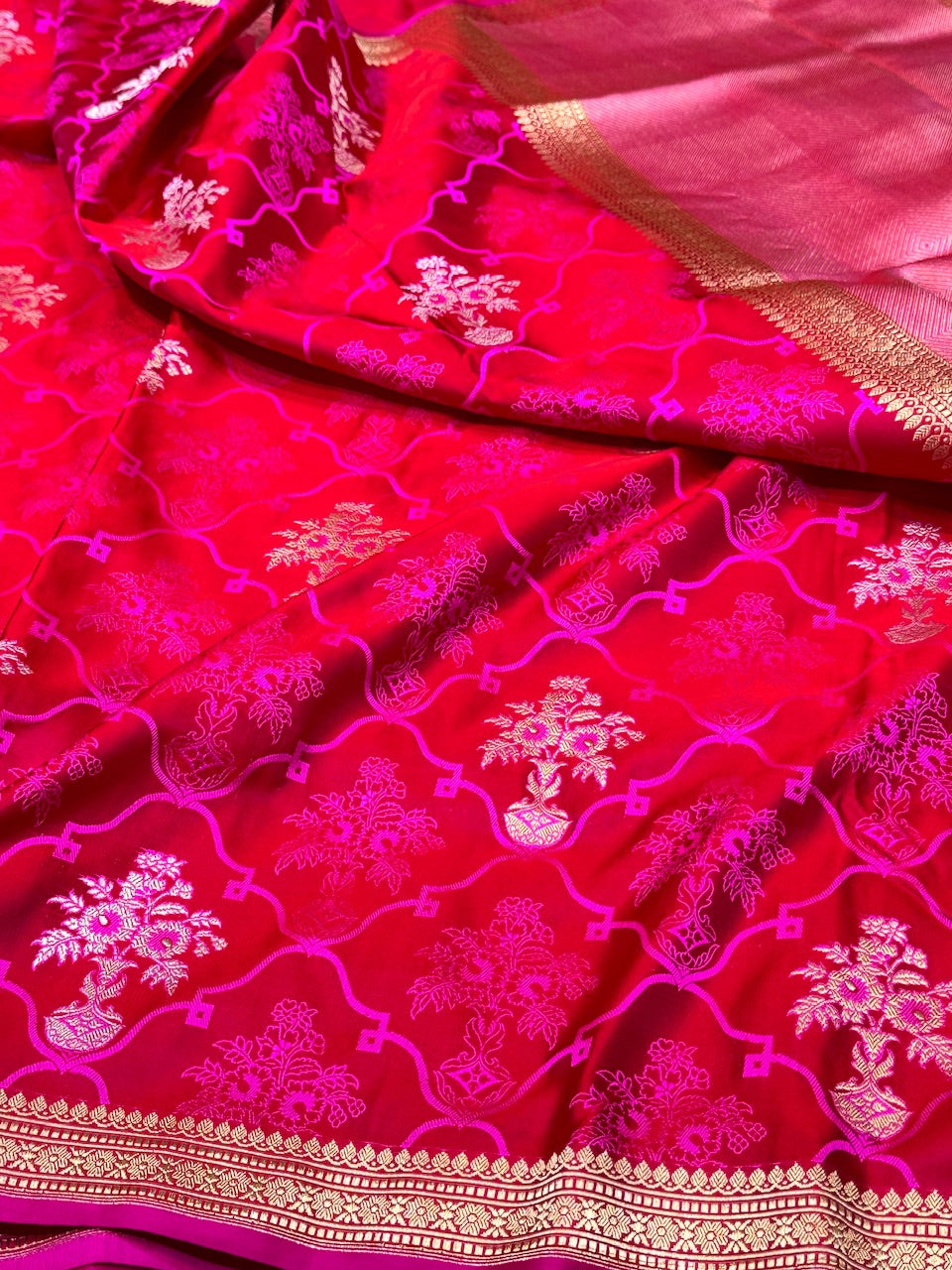 Rani Pink Handwoven Satin Silk Saree