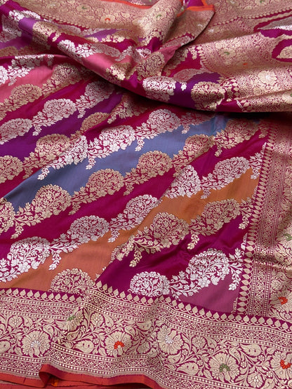 Rani Pink Rangkaat Handwoven Pure Banarasi Saree