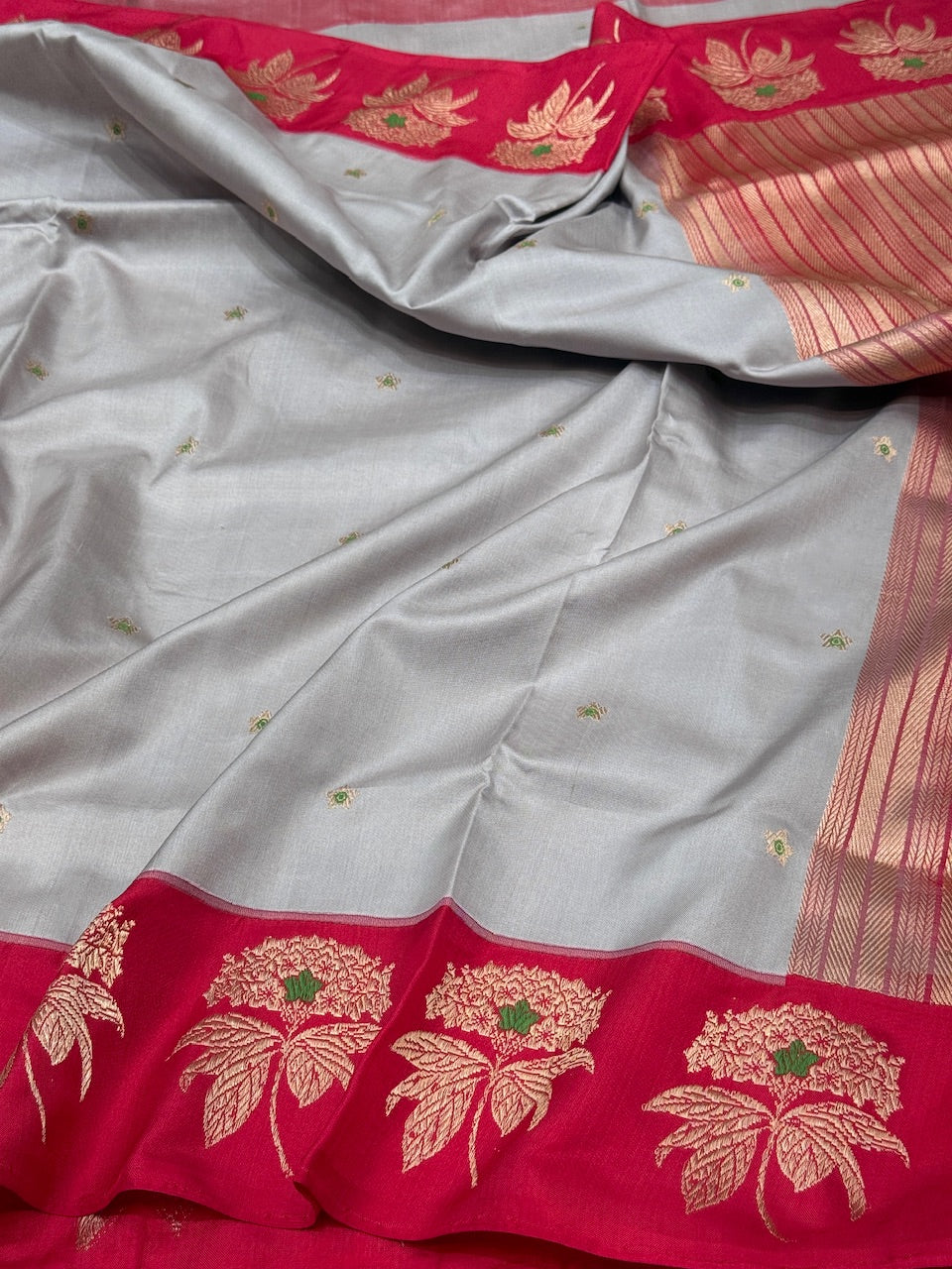 Ash Grey Ektara Handwoven Pure Banarasi Silk Saree