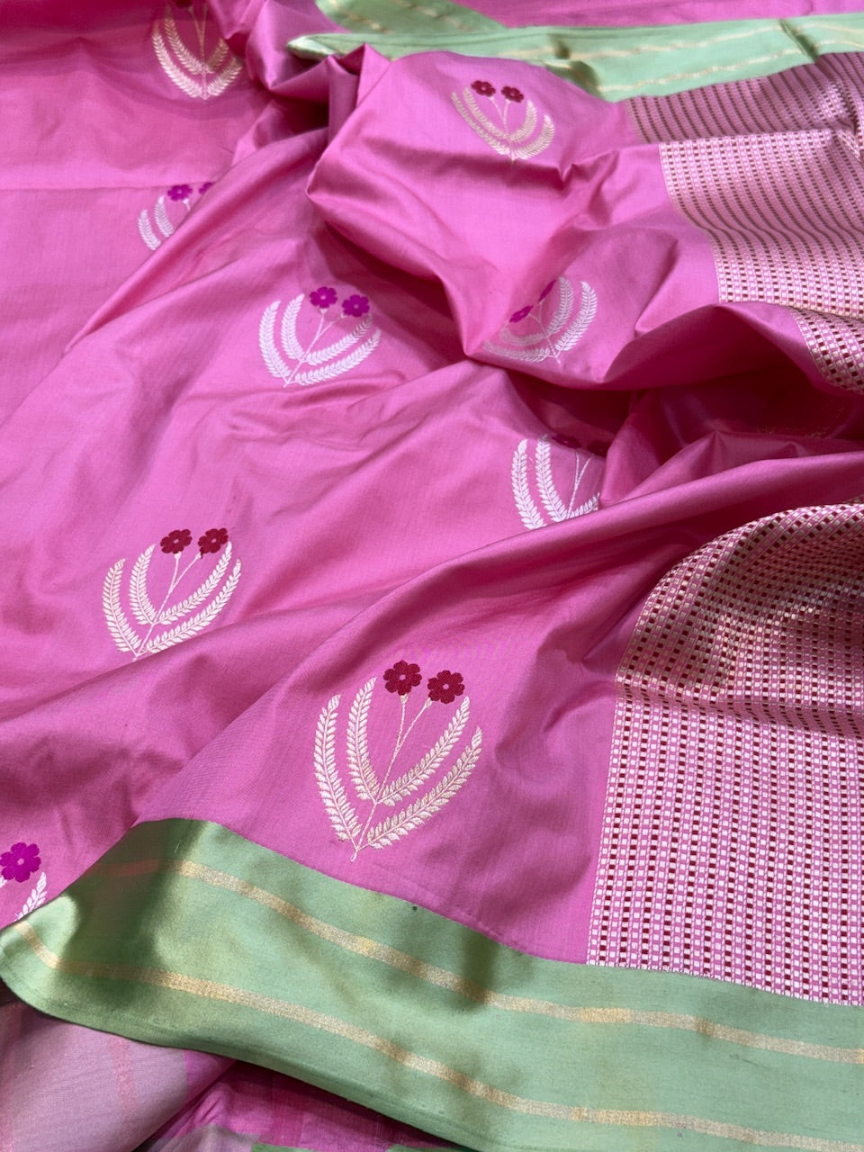 Handwoven Pure Banarasi Satin Border Silk Saree
