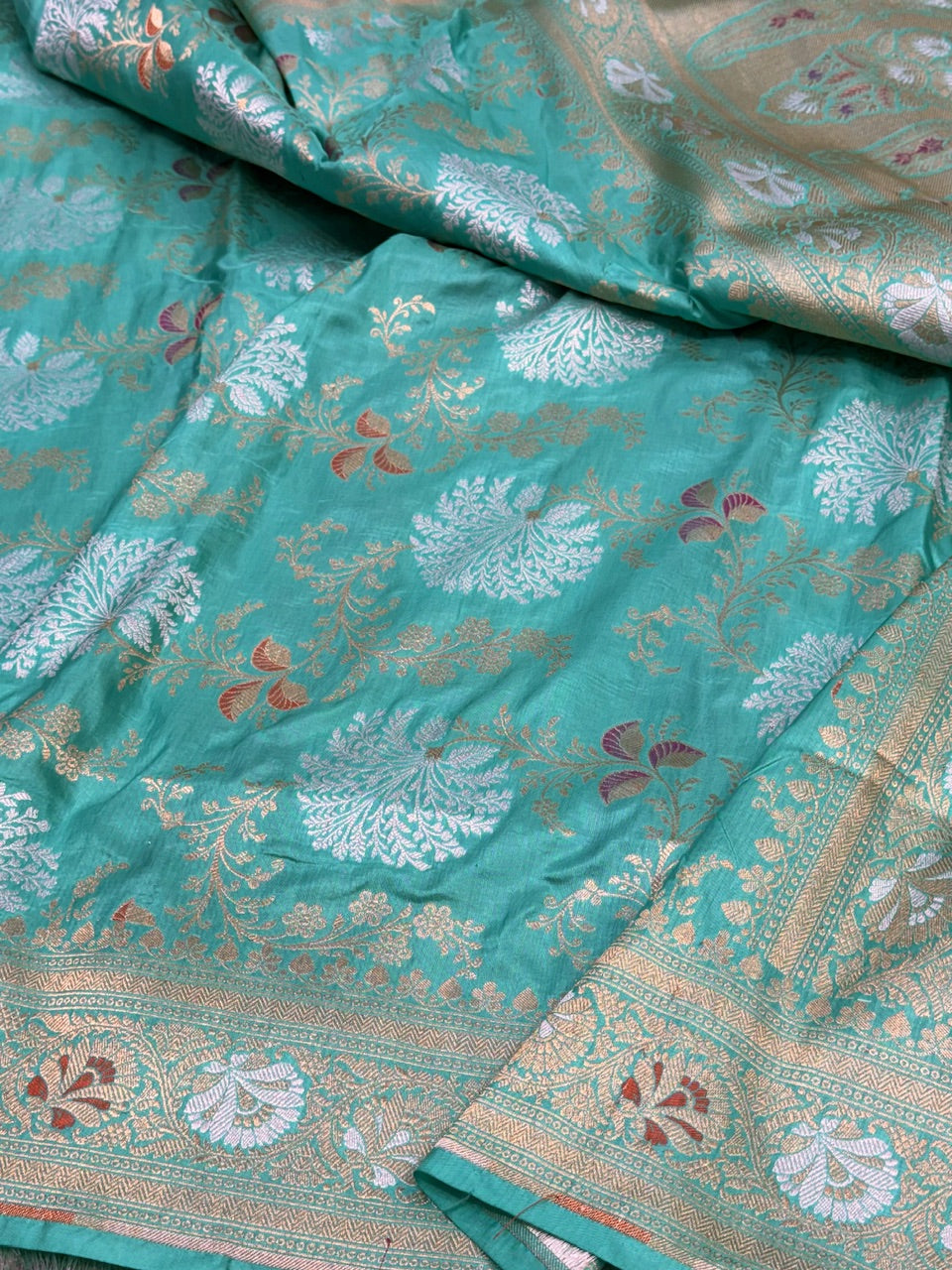 Firozi Minakari Pure Silk Saree