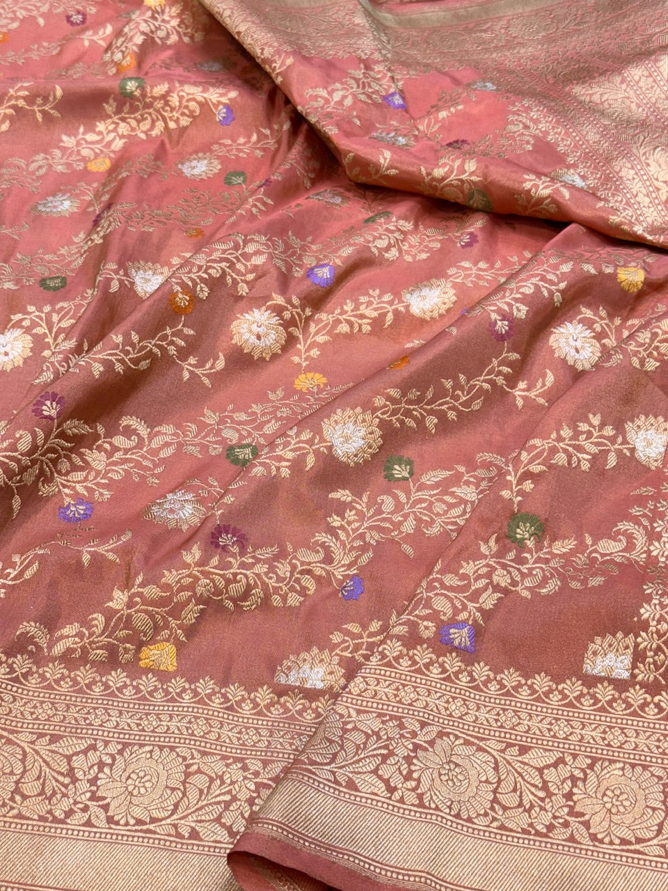 Peach Handwoven Pure Banarasi Tissue Silk Saree