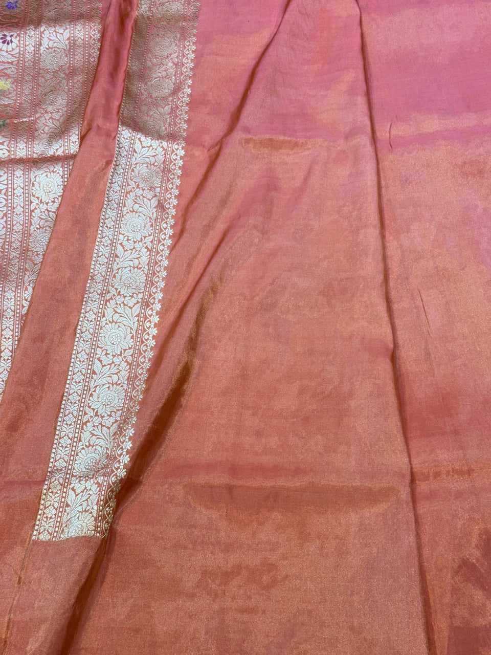 Peach Handwoven Pure Banarasi Tissue Silk Saree