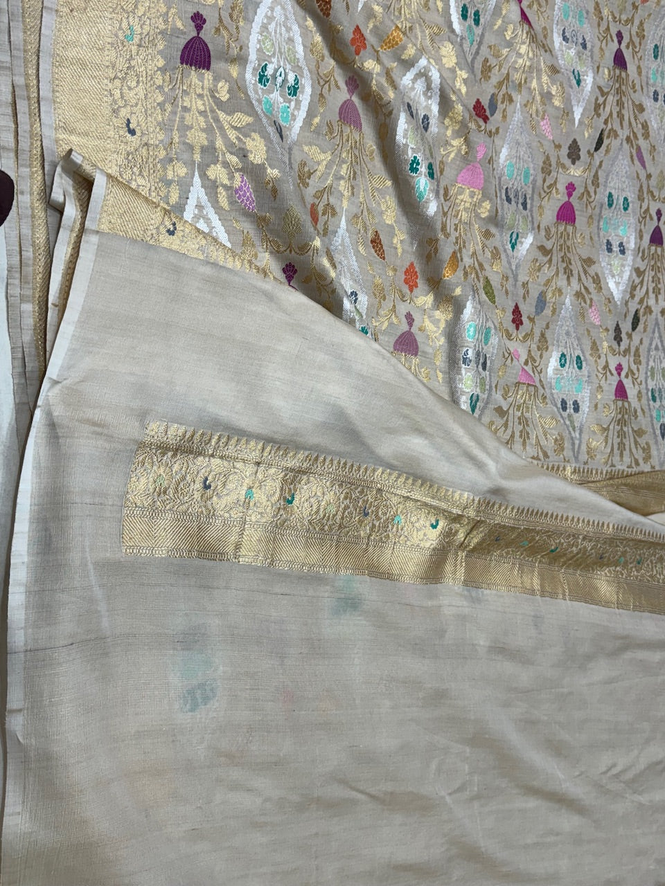 Ivory Handwoven Tussar Georgette Saree