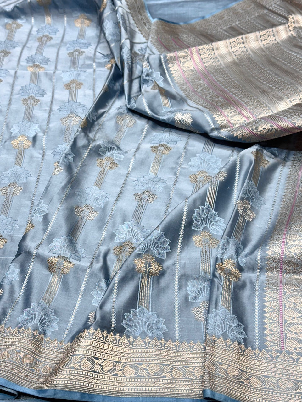 Grey Handwoven Satin Silk Saree