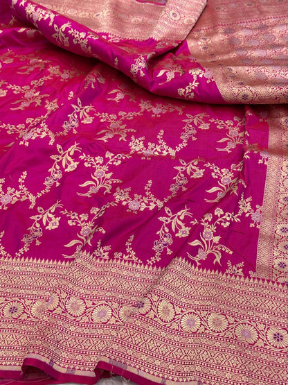 Rani Pink Banarasi Minakari Pure Silk Saree