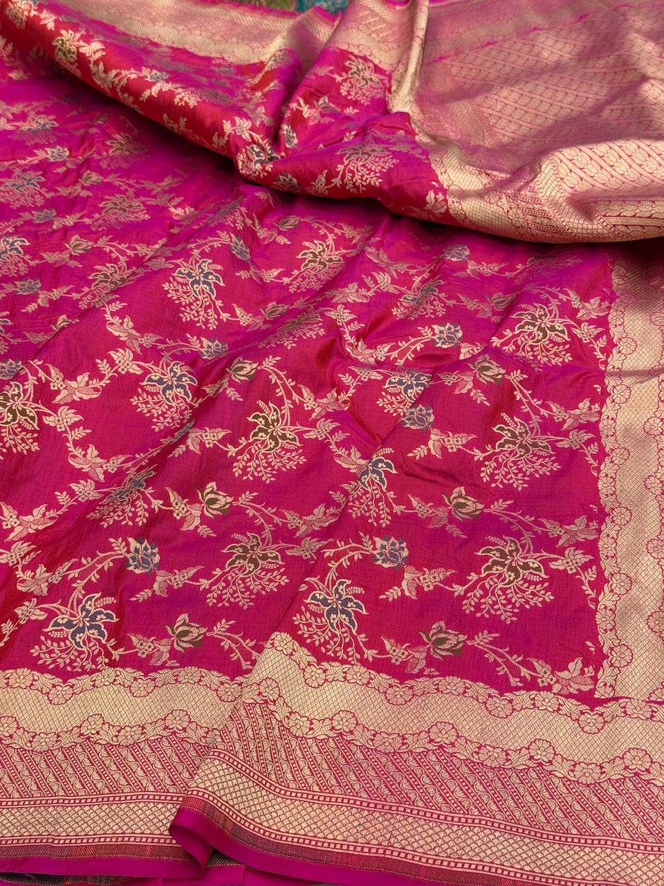 Orangish Pink Banarasi Minakari Pure Silk Saree