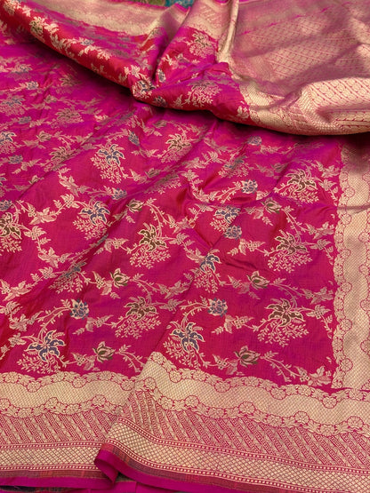Orangish Pink Banarasi Minakari Pure Silk Saree