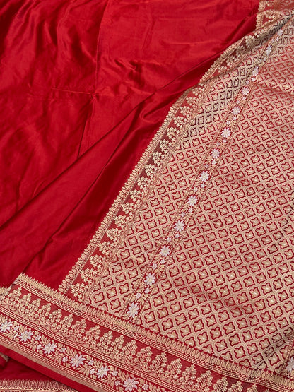 Red Handwoven Banarasi Pure Mashru Satin Silk Saree