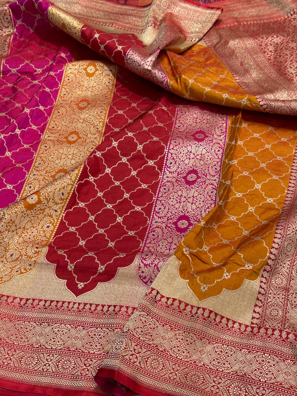 Multicolour Banarasi Pure Silk Saree – Cutwork Weave in 100% Pure Katan Silk