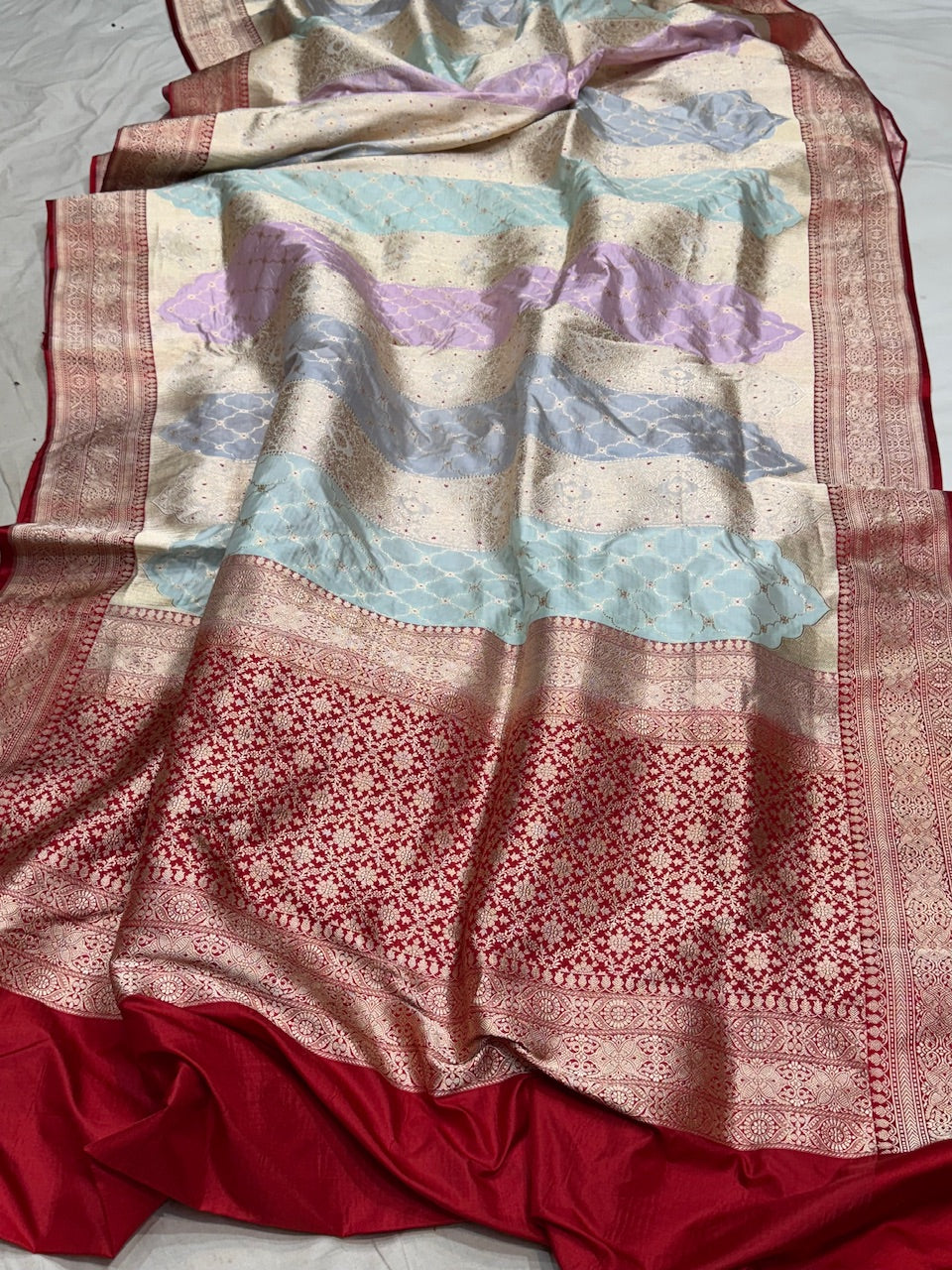 Multicolour Banarasi Pure Silk Saree – Cutwork Weave in 100% Pure Katan Silk