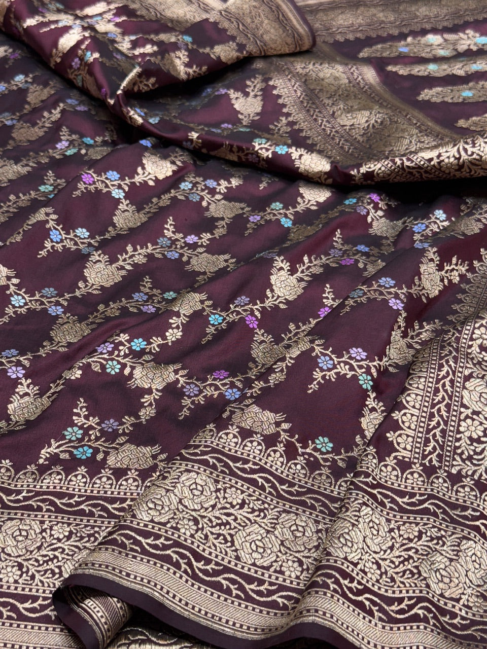 Wine Handwoven Pure Banarasi  Silk Saree