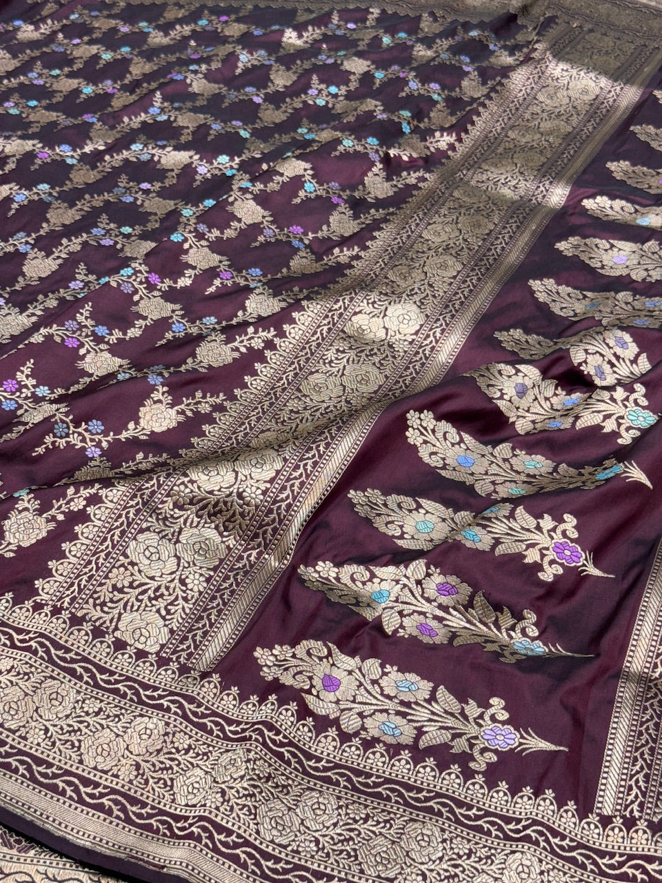 Wine Handwoven Pure Banarasi  Silk Saree
