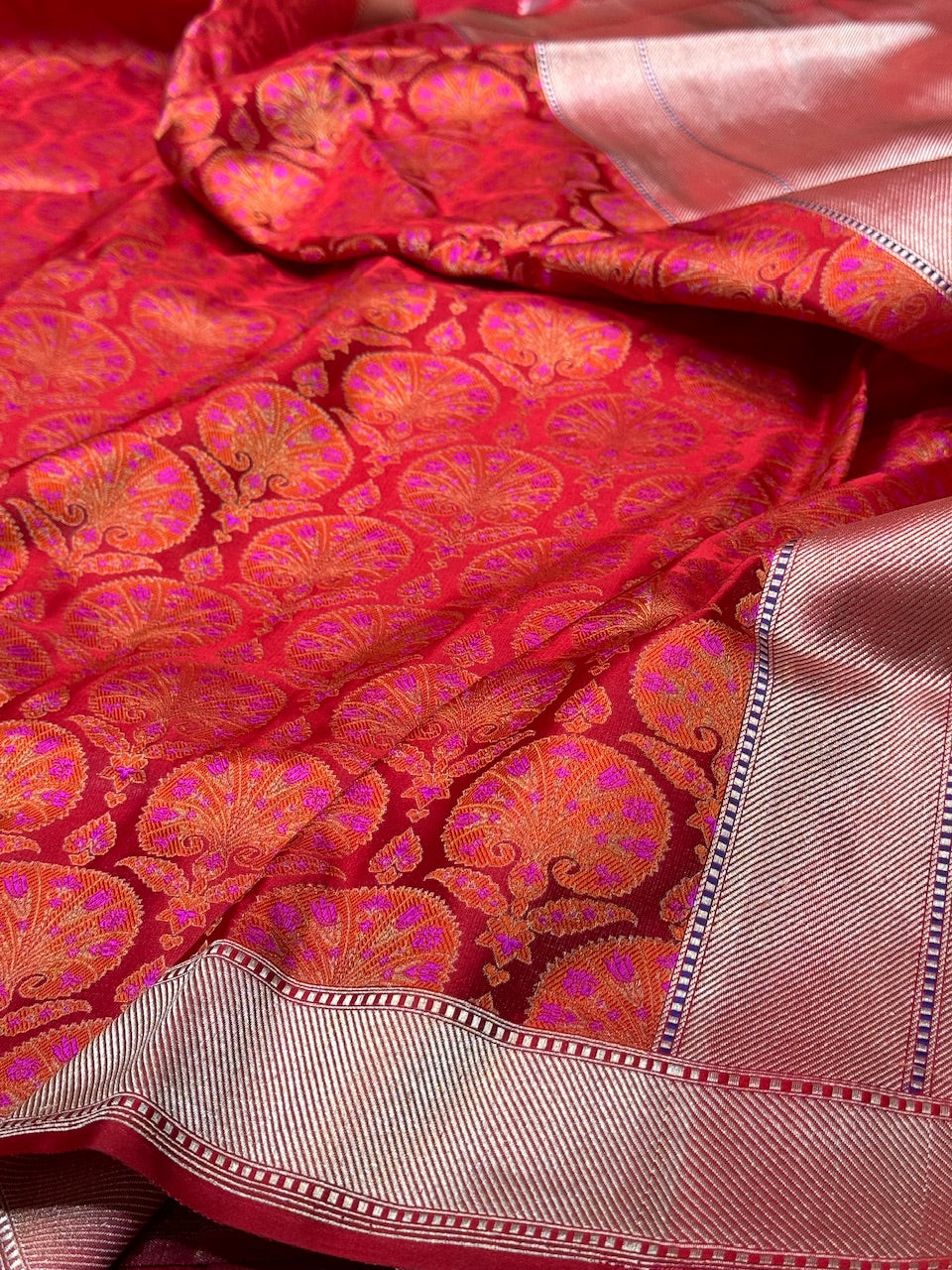 Red Handwoven Satin Silk Saree