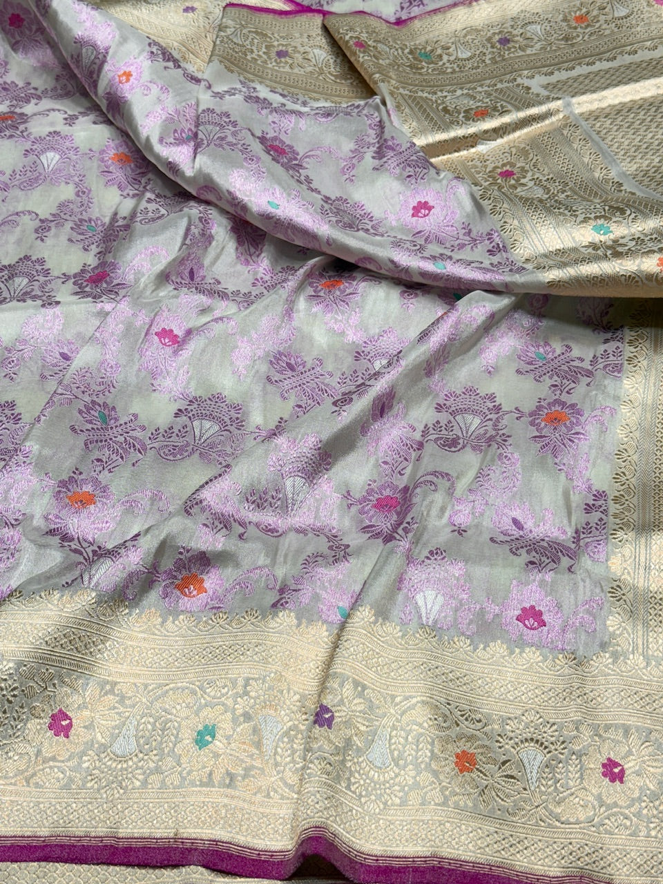 Ivory Handwoven Banarasi Pure Tissue Saree