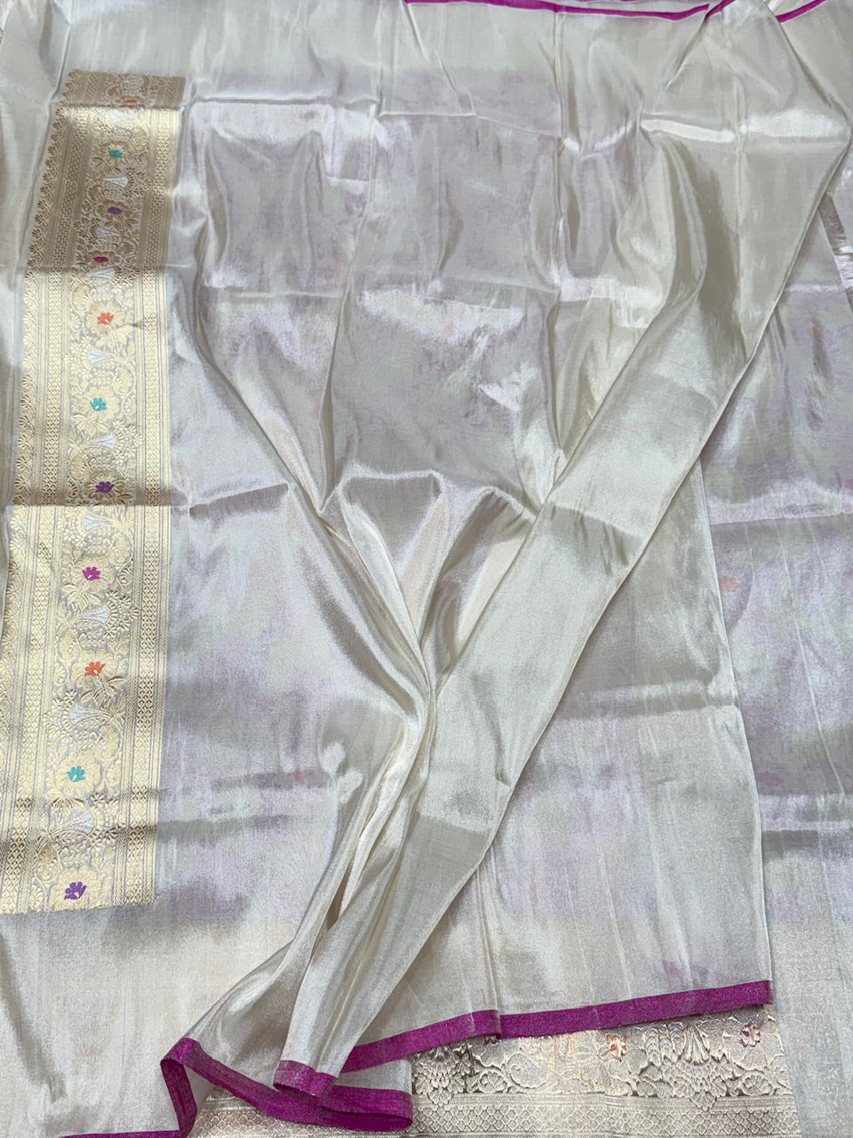 Ivory Handwoven Banarasi Pure Tissue Saree