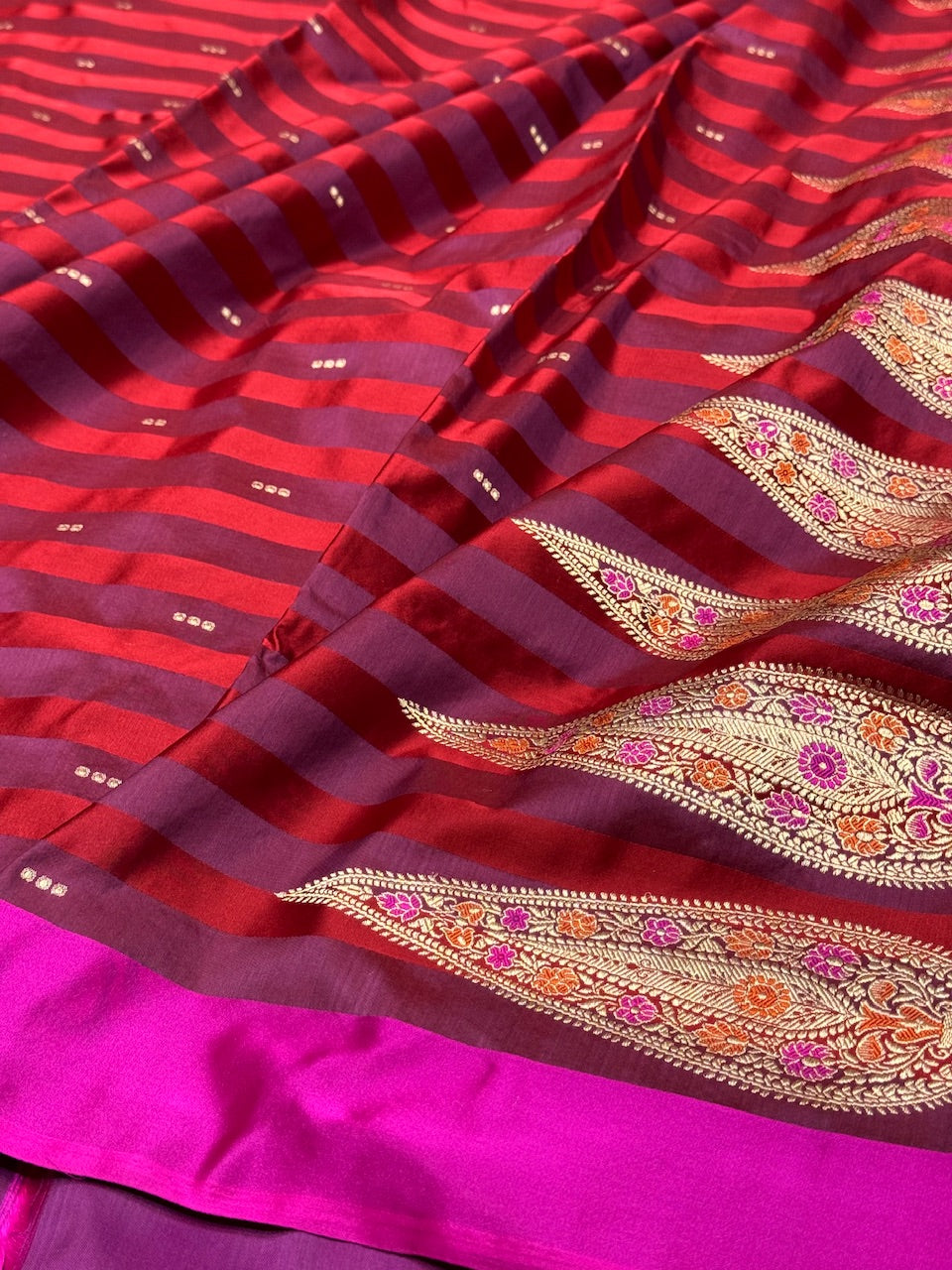 Red Handwoven Satin Border Saree