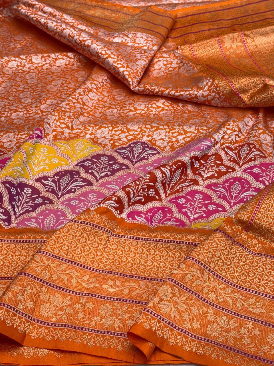 Orange Handwoven Pure Banarasi Silk Saree