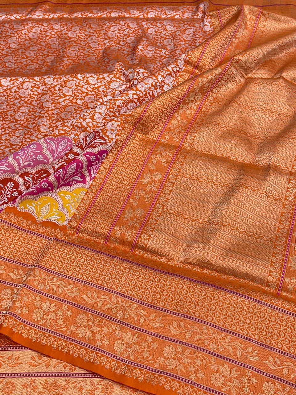 Orange Handwoven Pure Banarasi Silk Saree