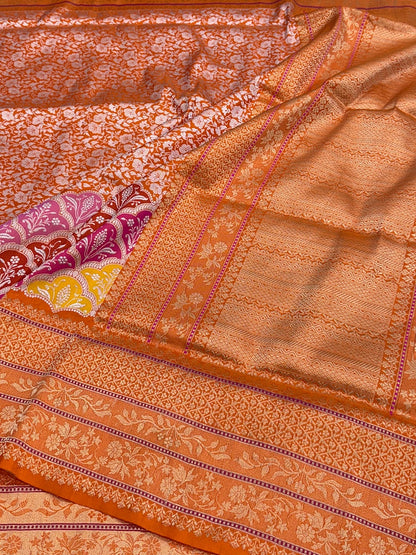 Orange Handwoven Pure Banarasi Silk Saree