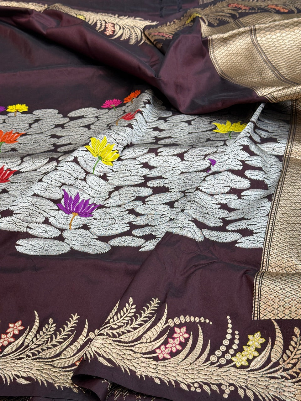 Wine Handwoven Pure Banarasi Silk Saree