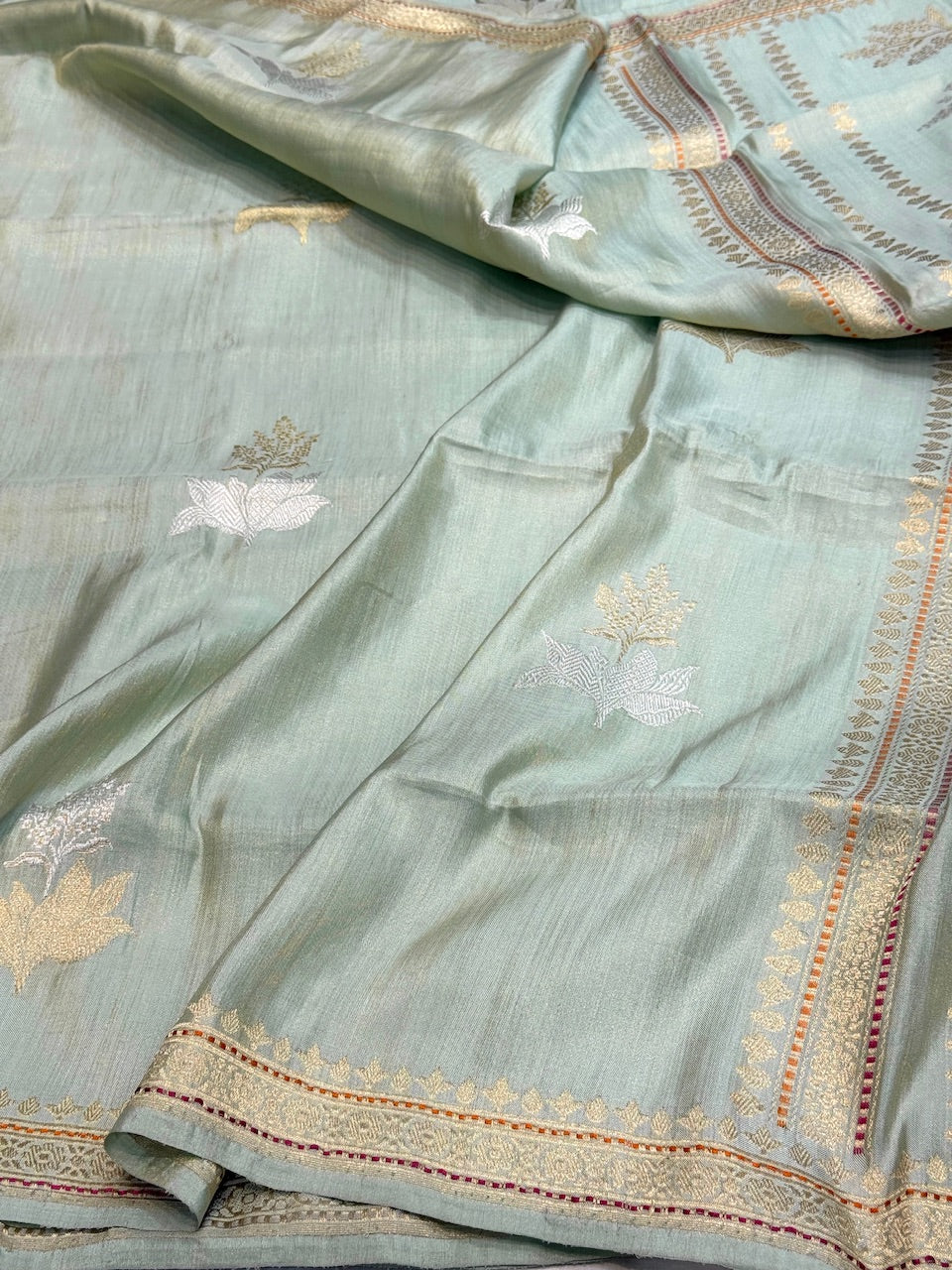 Sage Green Handwoven Pure Ektara Tissue Saree