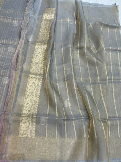 Grey Handwoven Pure Banarasi Tissue Saree