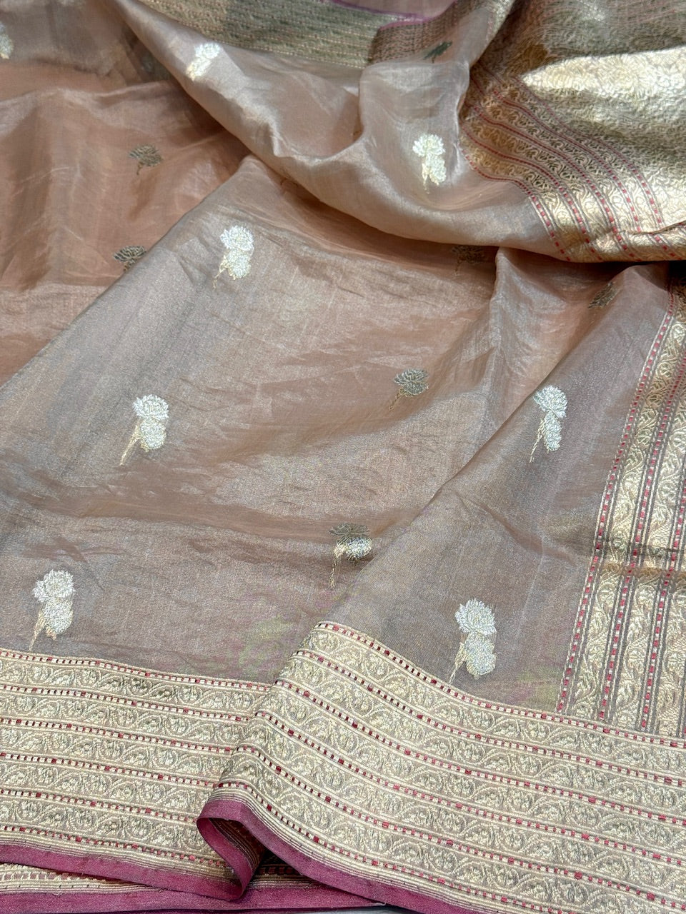 Rose Gold Handwoven Pure Tissue Saree