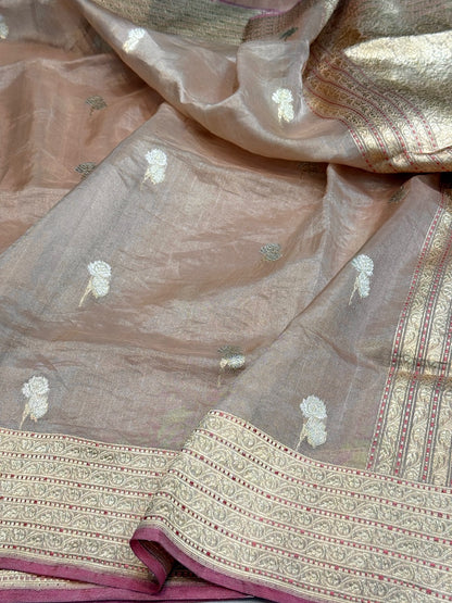 Rose Gold Handwoven Pure Tissue Saree