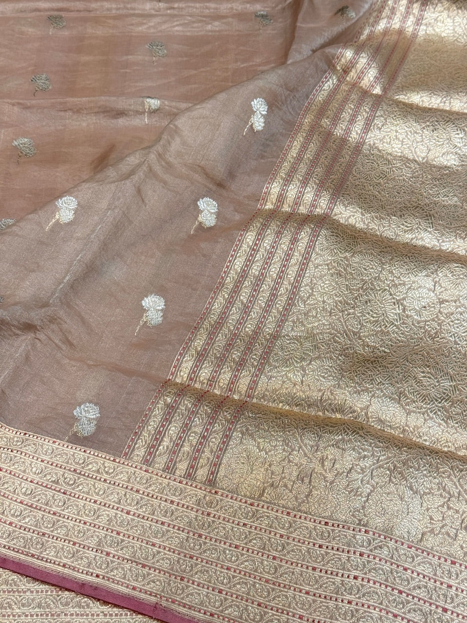 Rose Gold Handwoven Pure Tissue Saree