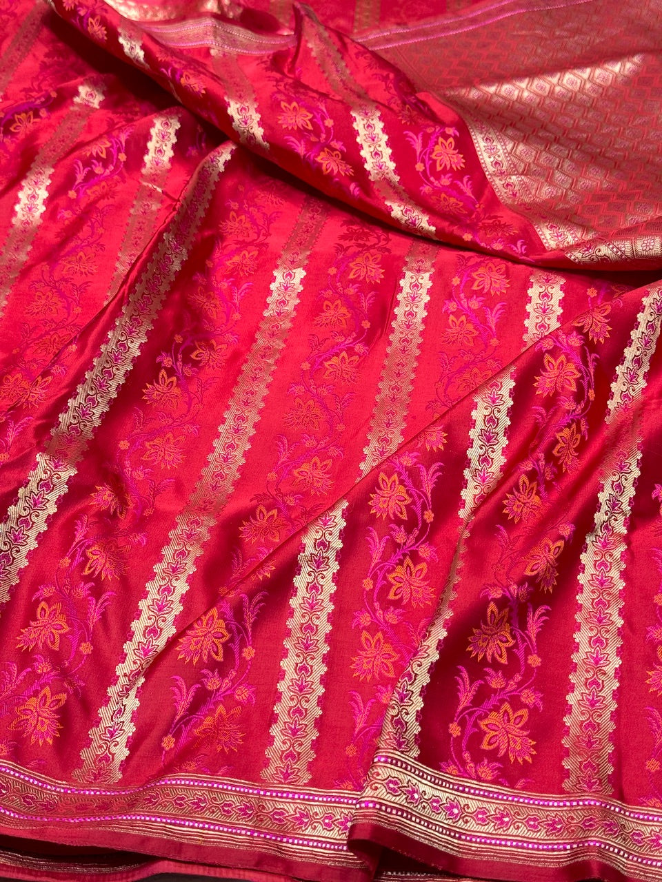 Ruby Red Handwoven Satin Silk Saree