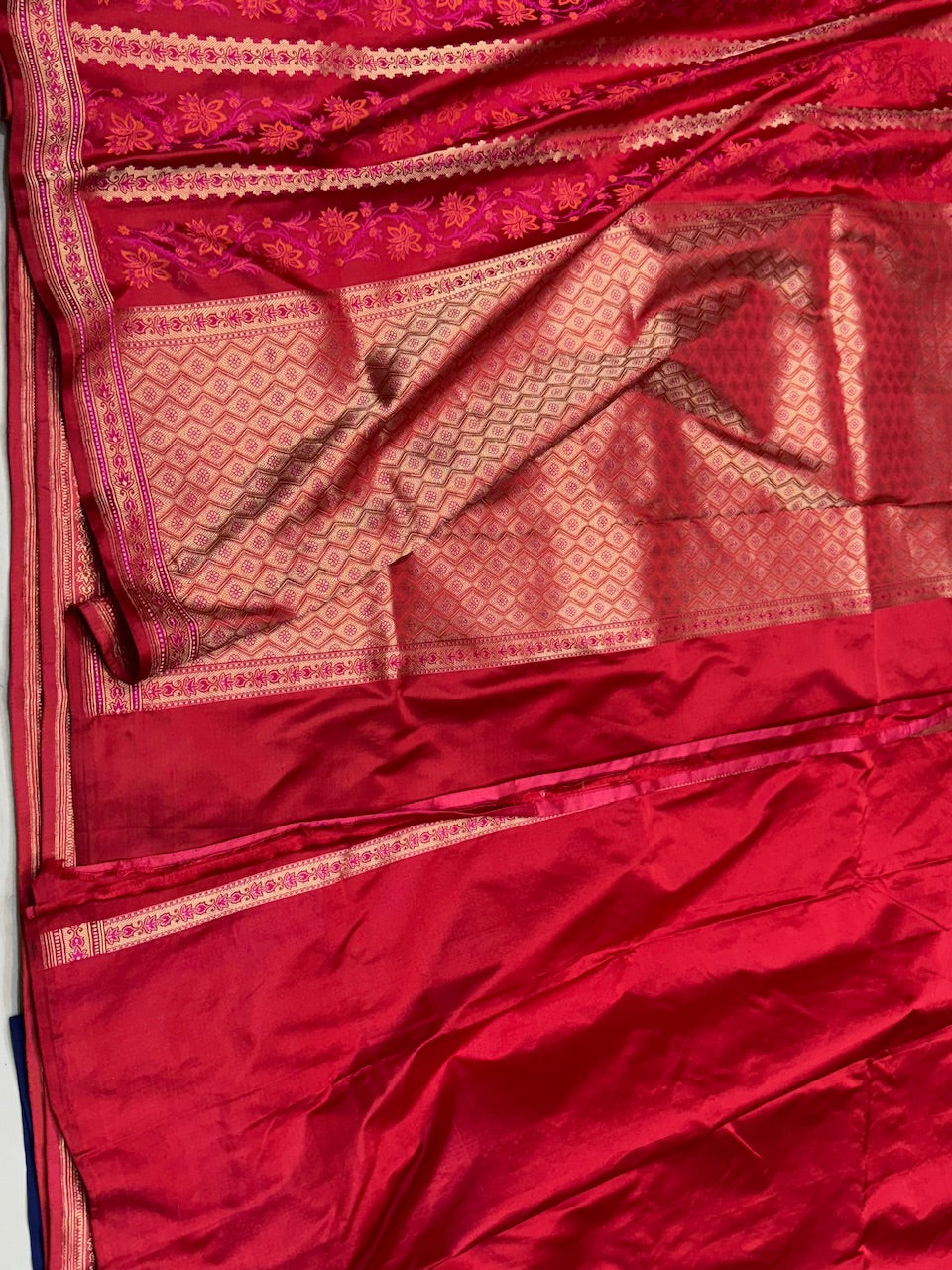 Ruby Red Handwoven Satin Silk Saree