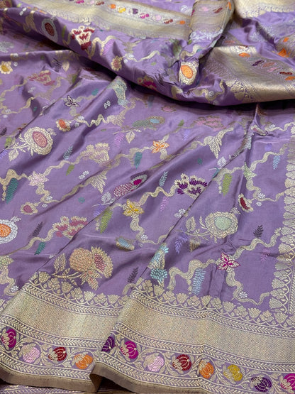 Lavender Handwoven Banarasi Pure Silk Saree