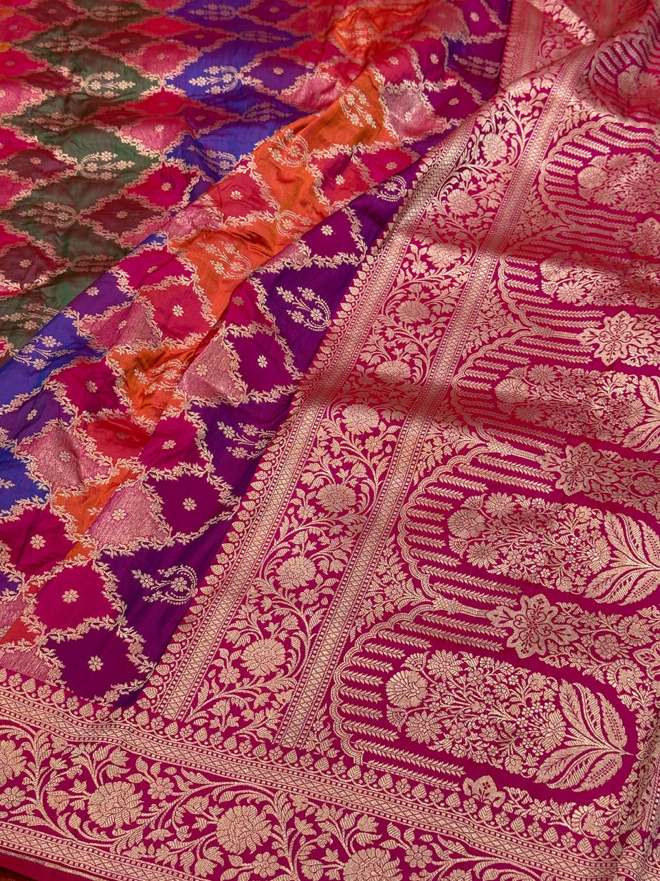 Rani Pink Rangkaat Pure Banarasi Silk Saree