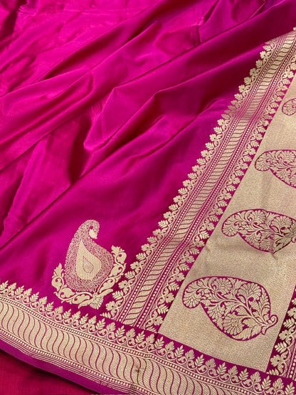 Rani Pink Handwoven Pure Banarasi Mashru Satin Silk Saree