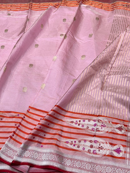 Baby Pink Handwoven Pure Banarasi Ektara Tissue Silk Saree