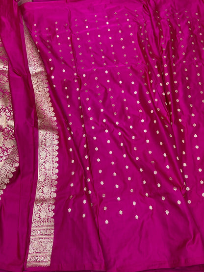 Rani Pink Handwoven Pure Banarasi Satin Silk Saree