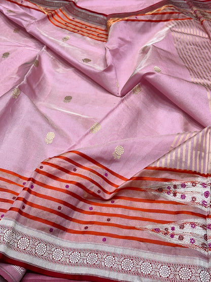 Baby Pink Handwoven Pure Banarasi Ektara Tissue Silk Saree