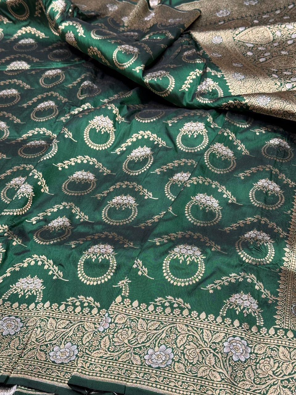 Bottle Green Sona Rupa Pure Silk Saree