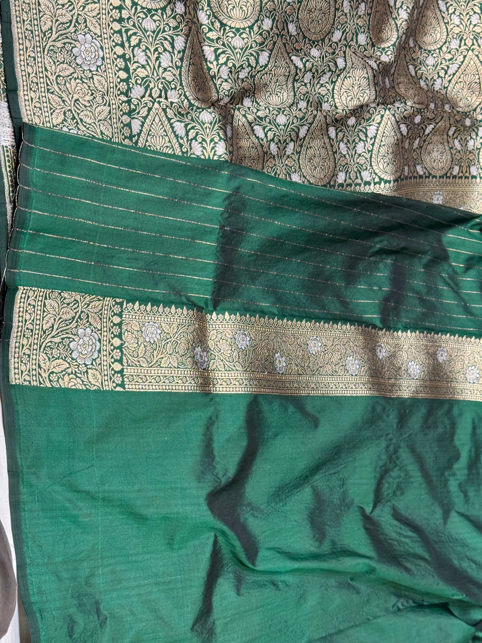 Bottle Green Sona Rupa Pure Silk Saree