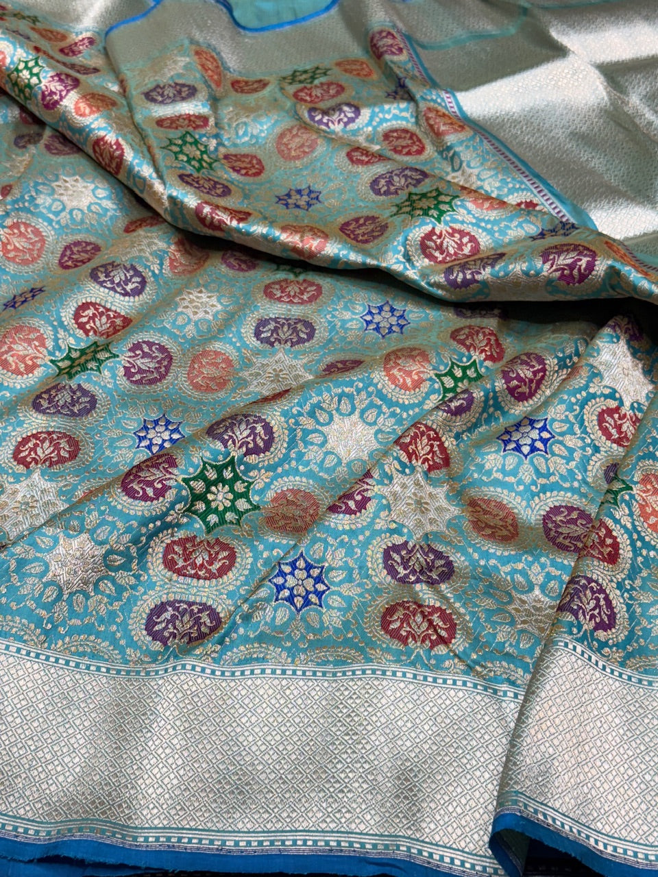 Sky Blue Handwoven Banarasi Pure Silk Brocade Saree