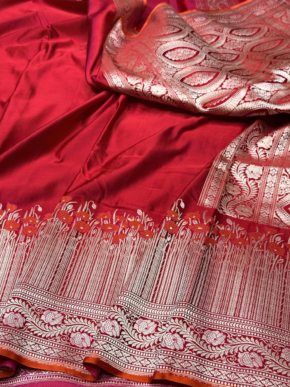 Handwoven Pure Banarasi Satin Silk Saree – Kadwa Weave | 100% Pure Satin Silk | Authentic Banaras Handloom