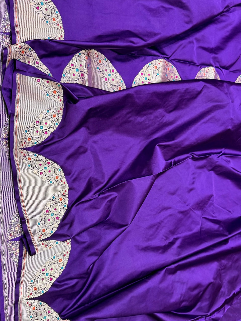 Purple Handwoven Pure Banarasi Mashru Satin Silk Saree