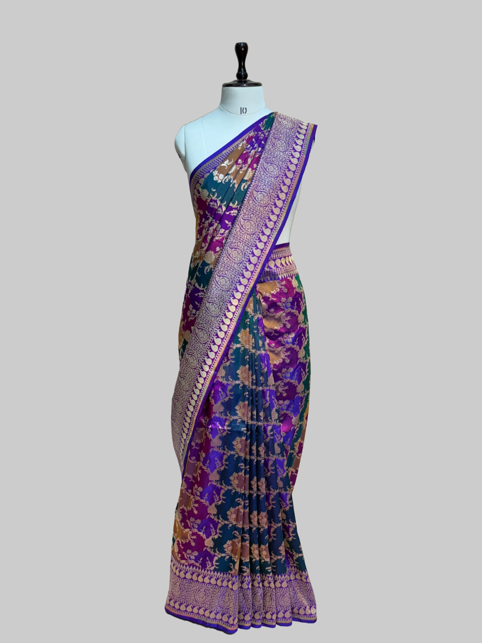 Multicolour Banarasi Pure Silk Saree – Cutwork Weave in 100% Pure Katan Silk